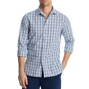 BLOOMINGDALES Mens Shirt Size 15 Blue Grid Check Plaid Button Up Stretch 32 33